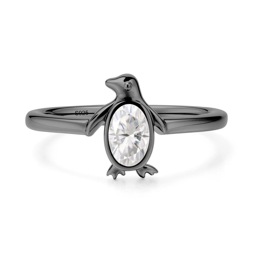 Simple Bezel Setting Oval Moissanite Ring - LUO Jewelry #metal_black finish sterling silver