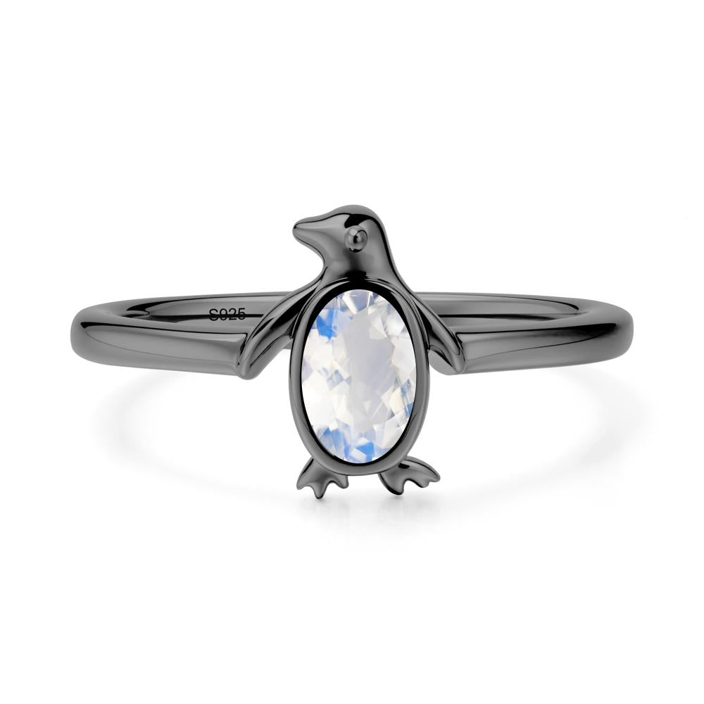 Oval Moonstone Penguin Ring - LUO Jewelry #metal_black finish sterling silver