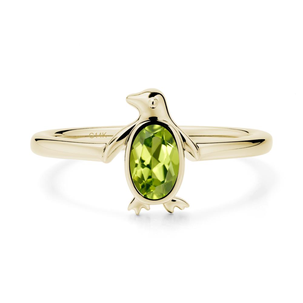 Simple Bezel Setting Oval Peridot Ring - LUO Jewelry #metal_14k yellow gold