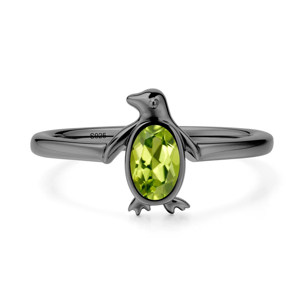 Simple Bezel Setting Oval Peridot Ring - LUO Jewelry #metal_black finish sterling silver