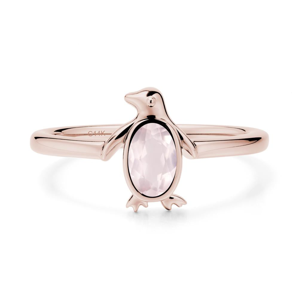 Oval Rose Quartz Penguin Ring - LUO Jewelry #metal_14k rose gold