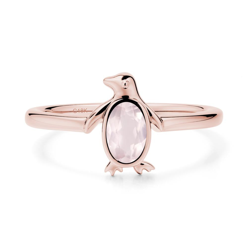 Oval Rose Quartz Penguin Ring - LUO Jewelry #metal_18k rose gold