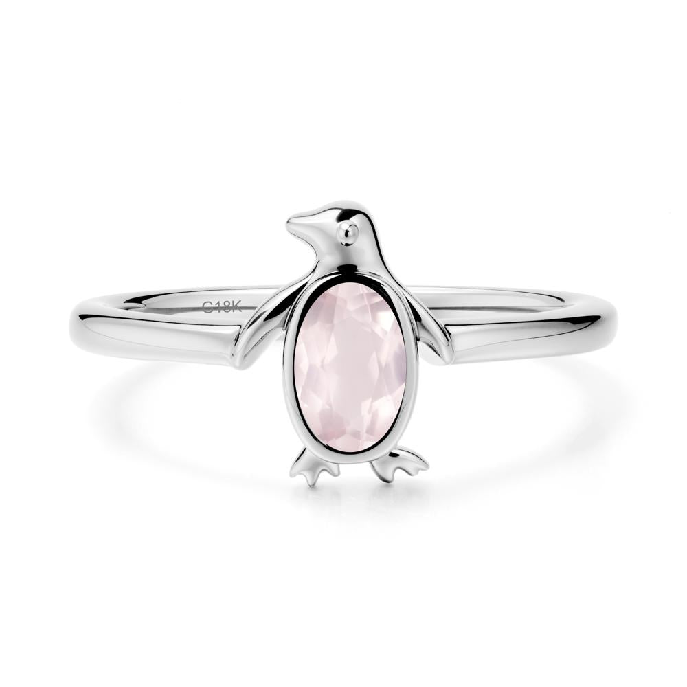 Oval Rose Quartz Penguin Ring - LUO Jewelry #metal_18k white gold