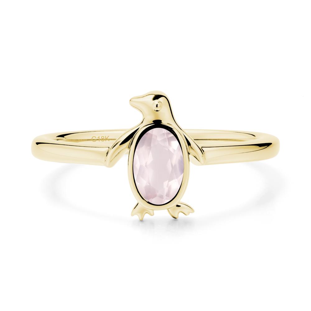 Oval Rose Quartz Penguin Ring - LUO Jewelry #metal_18k yellow gold