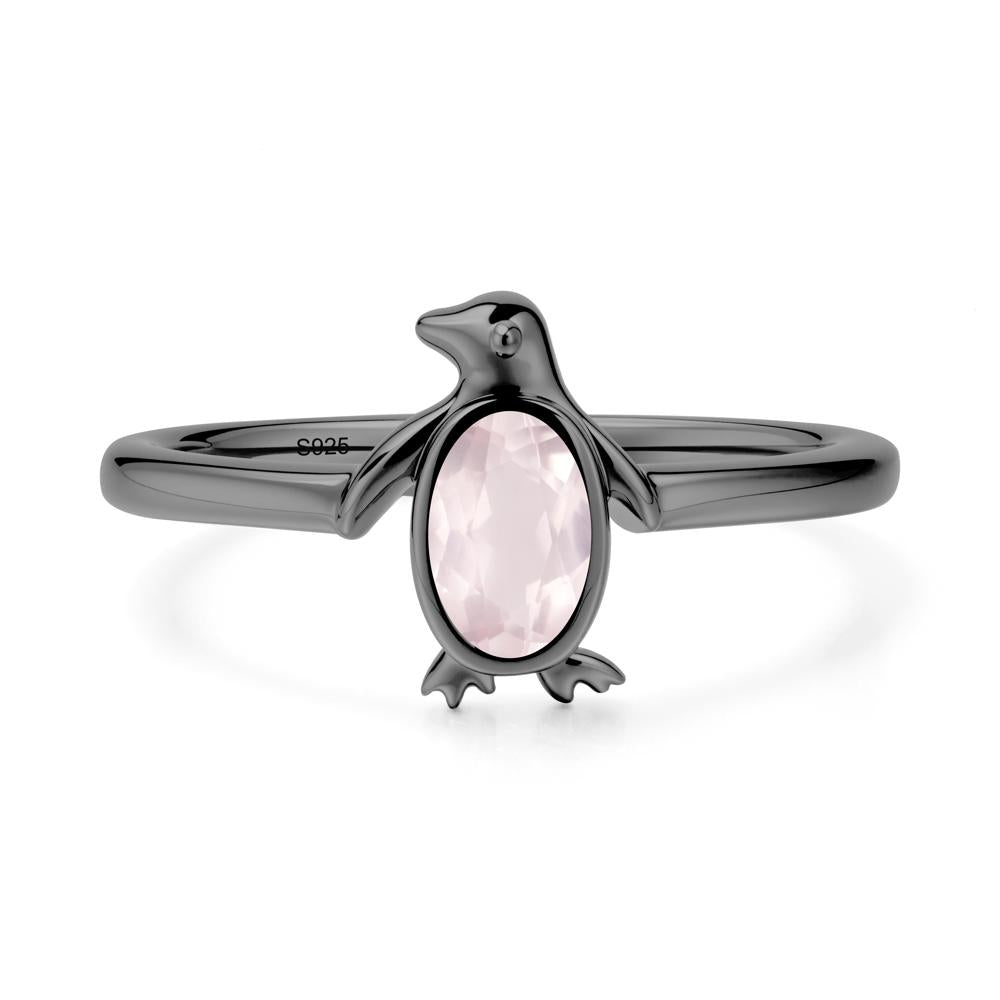 Oval Rose Quartz Penguin Ring - LUO Jewelry #metal_black finish sterling silver