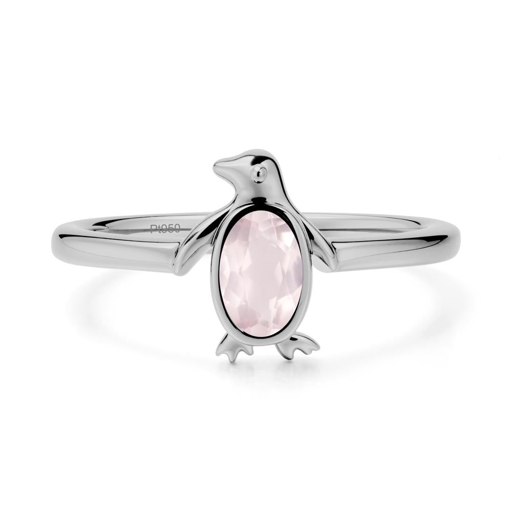 Oval Rose Quartz Penguin Ring - LUO Jewelry #metal_platinum