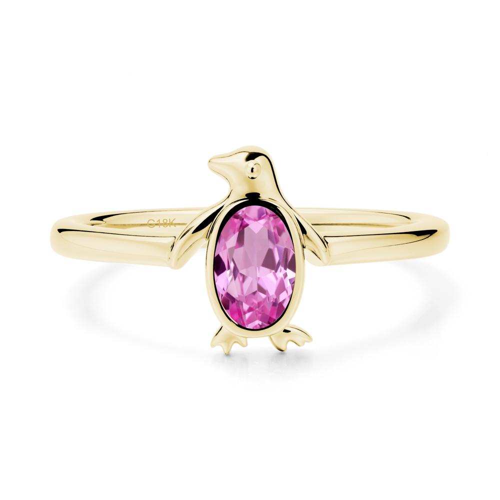 Penguin Inspired Bezel Setting Pink Sapphire Ring - LUO Jewelry #metal_18k yellow gold