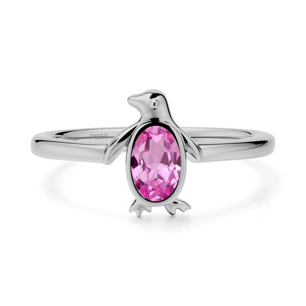 Penguin Inspired Bezel Setting Pink Sapphire Ring - LUO Jewelry #metal_platinum