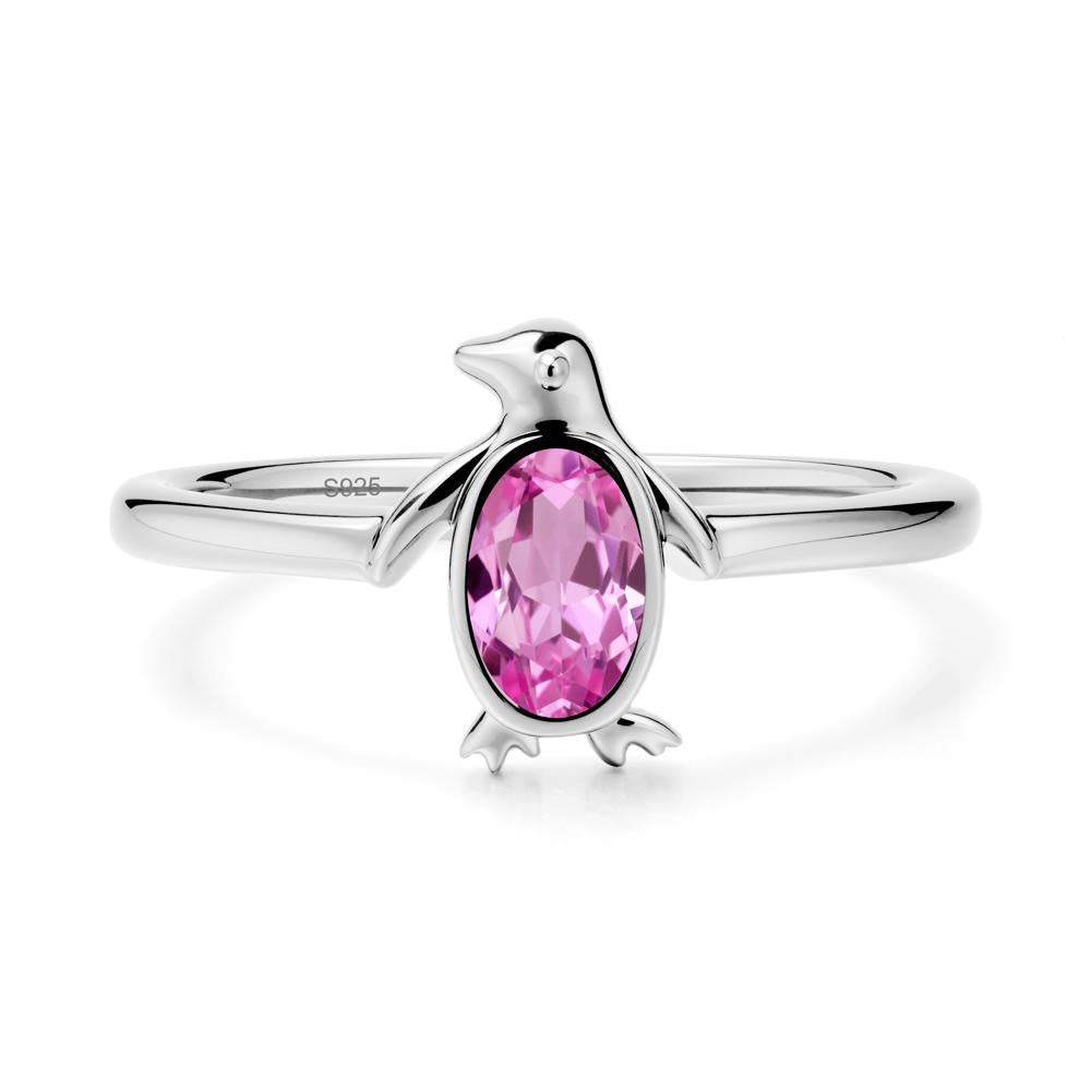 Penguin Inspired Bezel Setting Pink Sapphire Ring - LUO Jewelry #metal_sterling silver