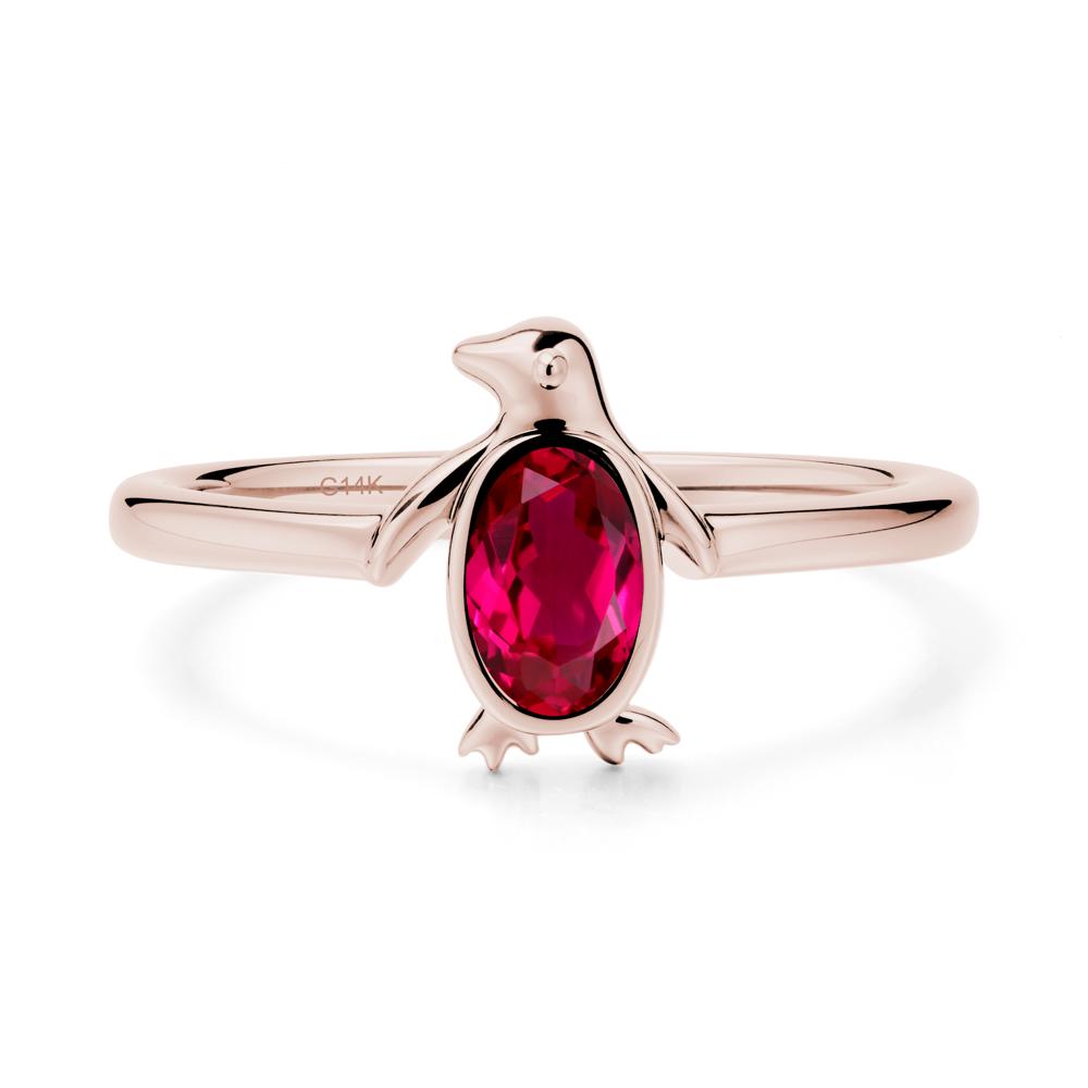 Simple Bezel Setting Oval Ruby Ring - LUO Jewelry #metal_14k rose gold