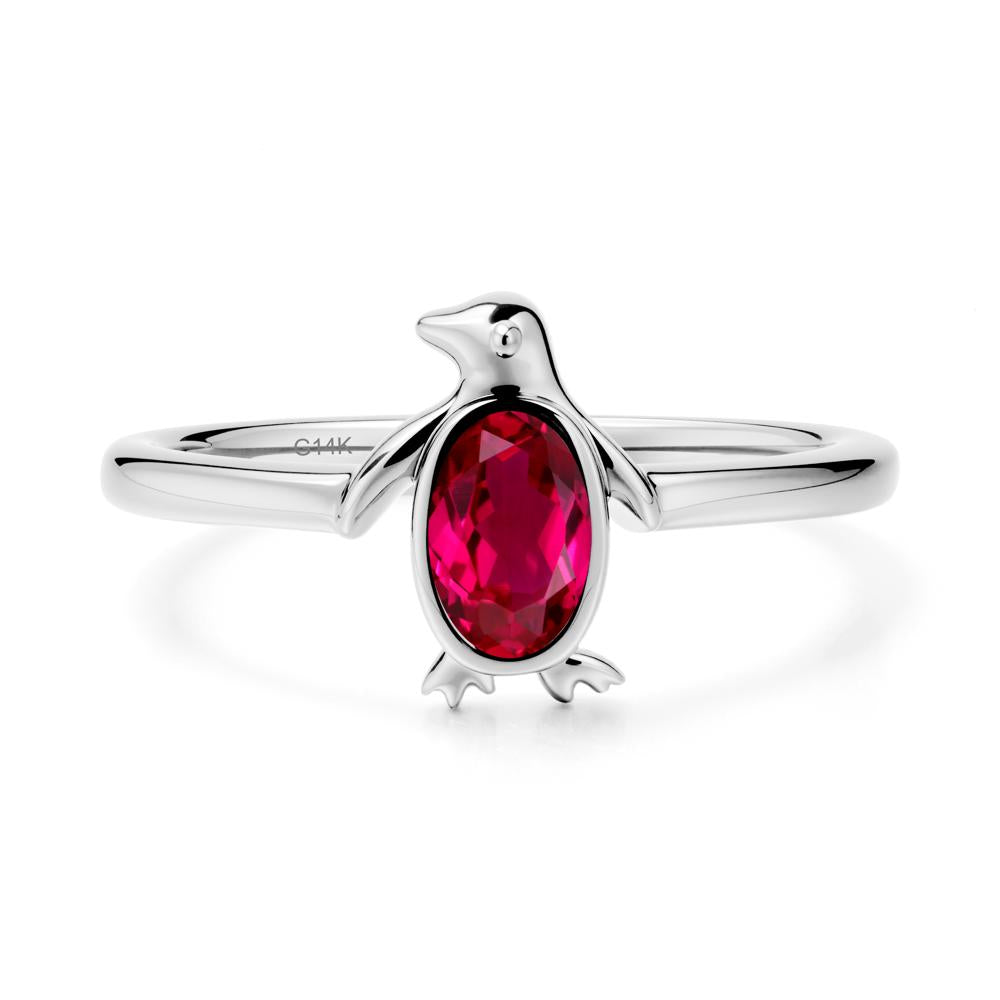 Simple Bezel Setting Oval Ruby Ring - LUO Jewelry #metal_14k white gold