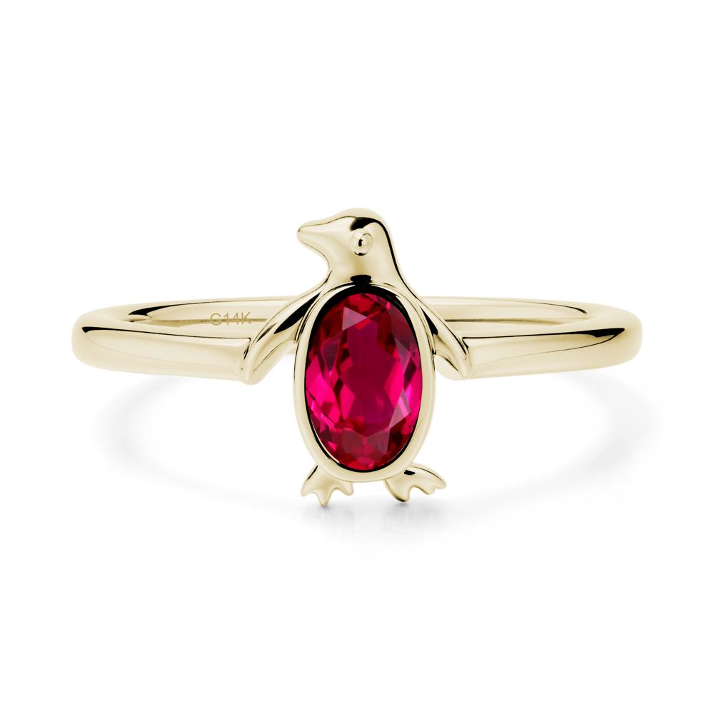 Simple Bezel Setting Oval Ruby Ring - LUO Jewelry #metal_14k yellow gold