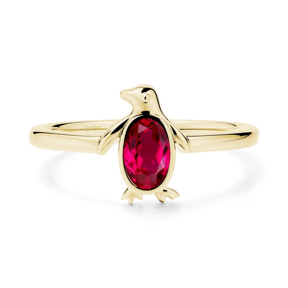 Simple Bezel Setting Oval Ruby Ring - LUO Jewelry #metal_18k yellow gold