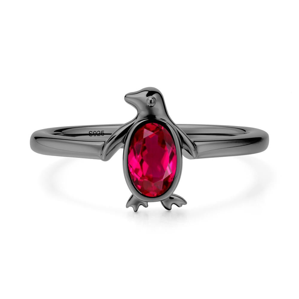 Simple Bezel Setting Oval Ruby Ring - LUO Jewelry #metal_black finish sterling silver