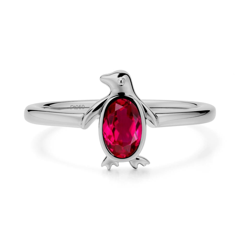 Simple Bezel Setting Oval Ruby Ring - LUO Jewelry #metal_platinum