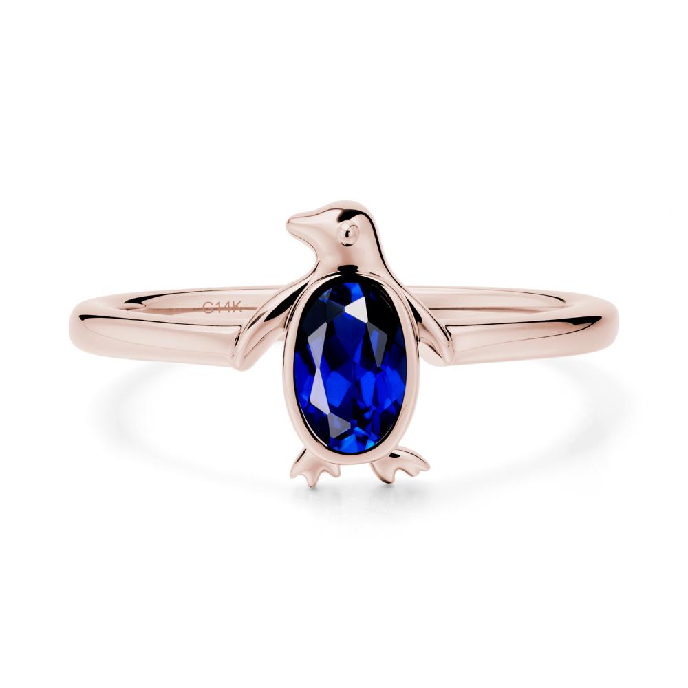 Oval Sapphire Penguin Ring - LUO Jewelry #metal_14k rose gold