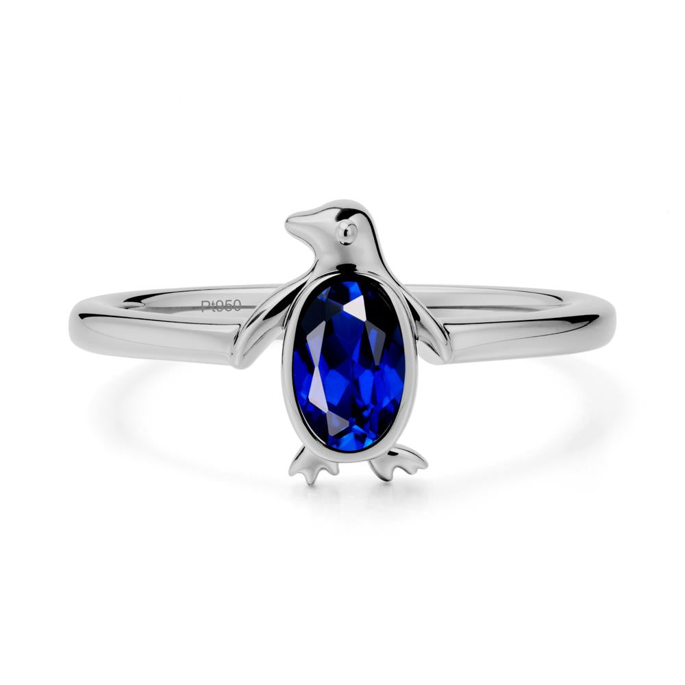 Oval Sapphire Penguin Ring - LUO Jewelry #metal_platinum