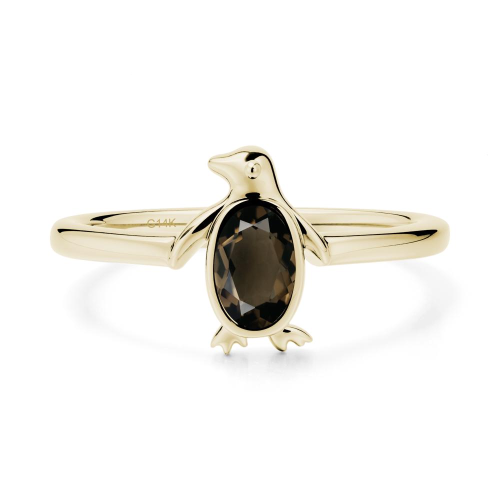 Penguin Inspired Bezel Setting Smoky Quartz Ring - LUO Jewelry #metal_14k yellow gold