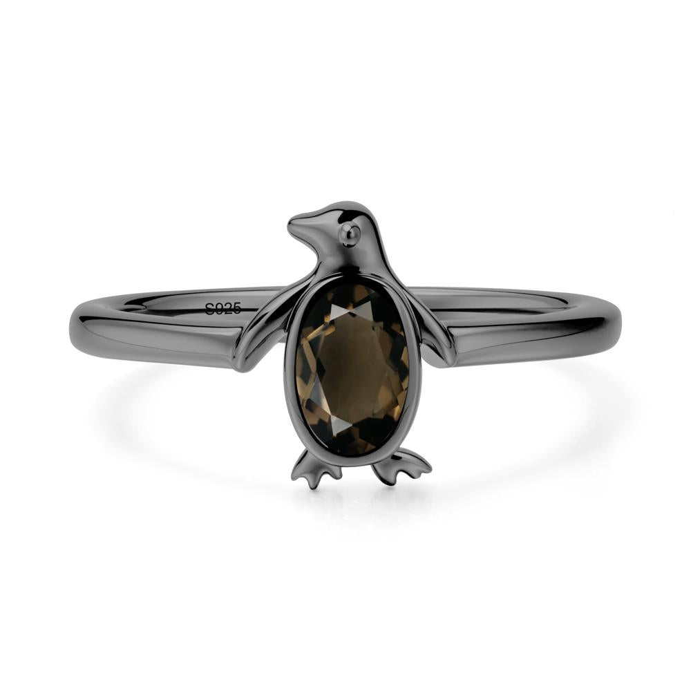 Penguin Inspired Bezel Setting Smoky Quartz Ring - LUO Jewelry #metal_black finish sterling silver