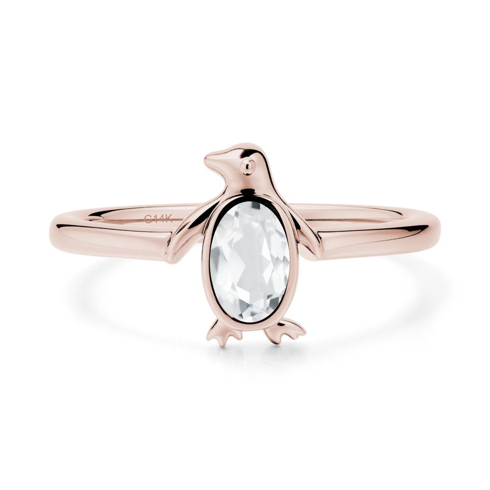 Oval White Topaz Penguin Ring - LUO Jewelry #metal_14k rose gold