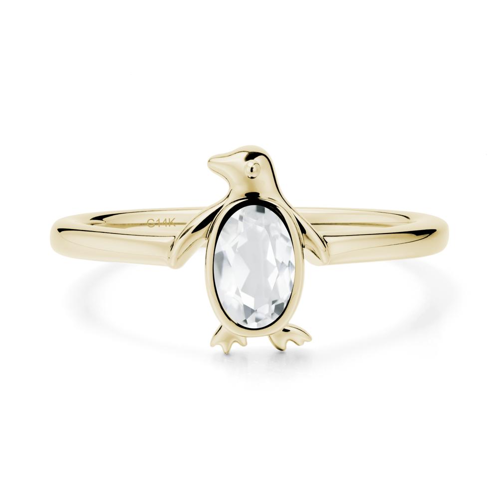 Oval White Topaz Penguin Ring - LUO Jewelry #metal_14k yellow gold