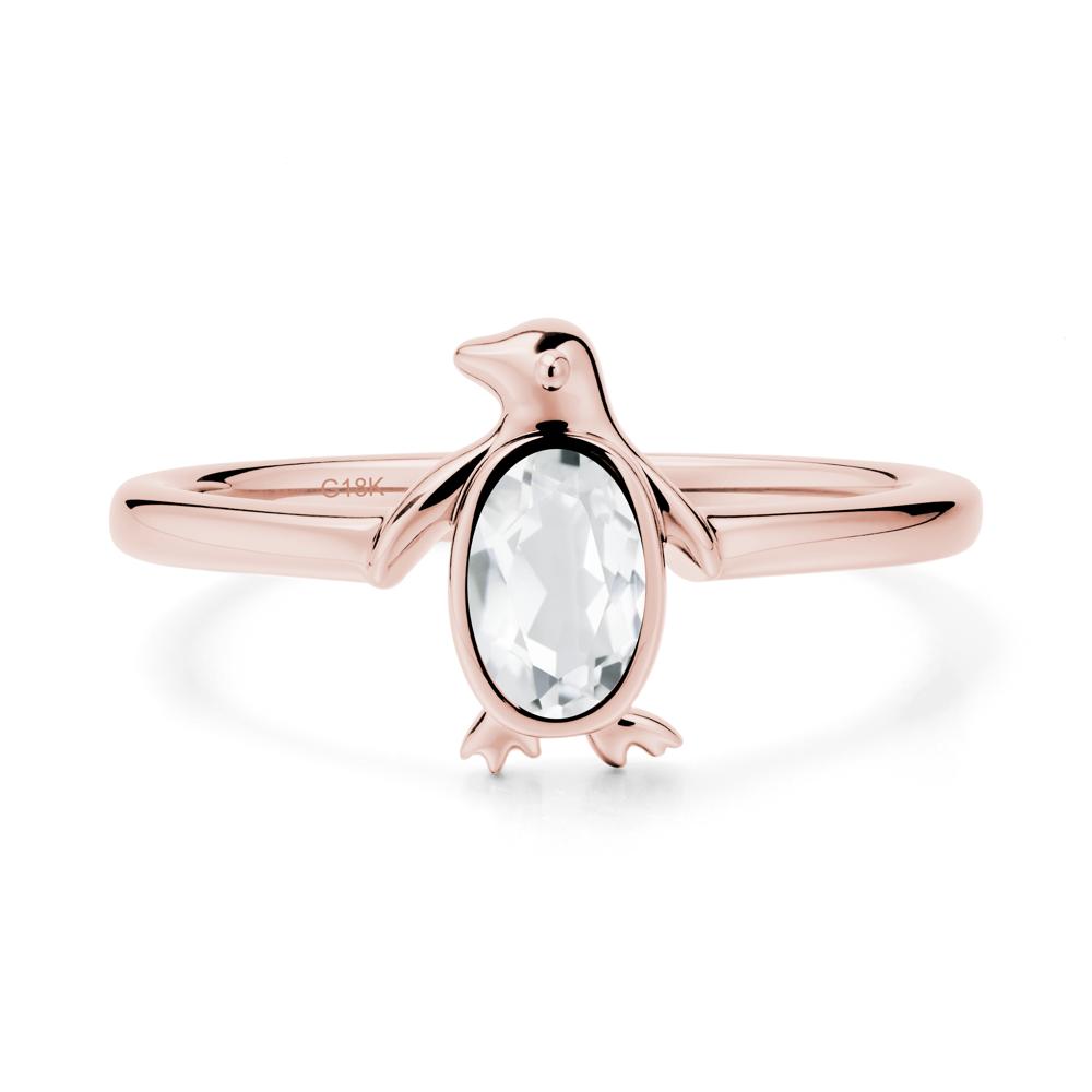 Oval White Topaz Penguin Ring - LUO Jewelry #metal_18k rose gold