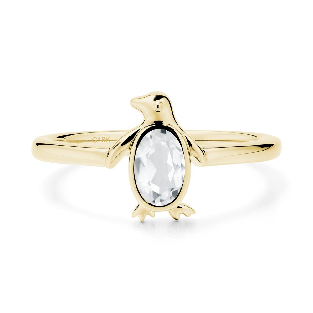 Oval White Topaz Penguin Ring - LUO Jewelry #metal_18k yellow gold