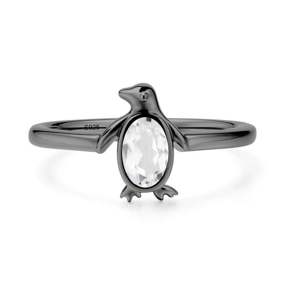 Oval White Topaz Penguin Ring - LUO Jewelry #metal_black finish sterling silver