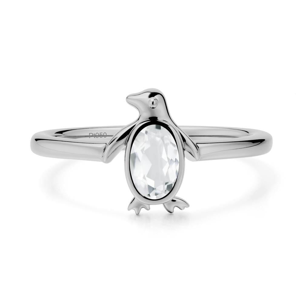 Oval White Topaz Penguin Ring - LUO Jewelry #metal_platinum
