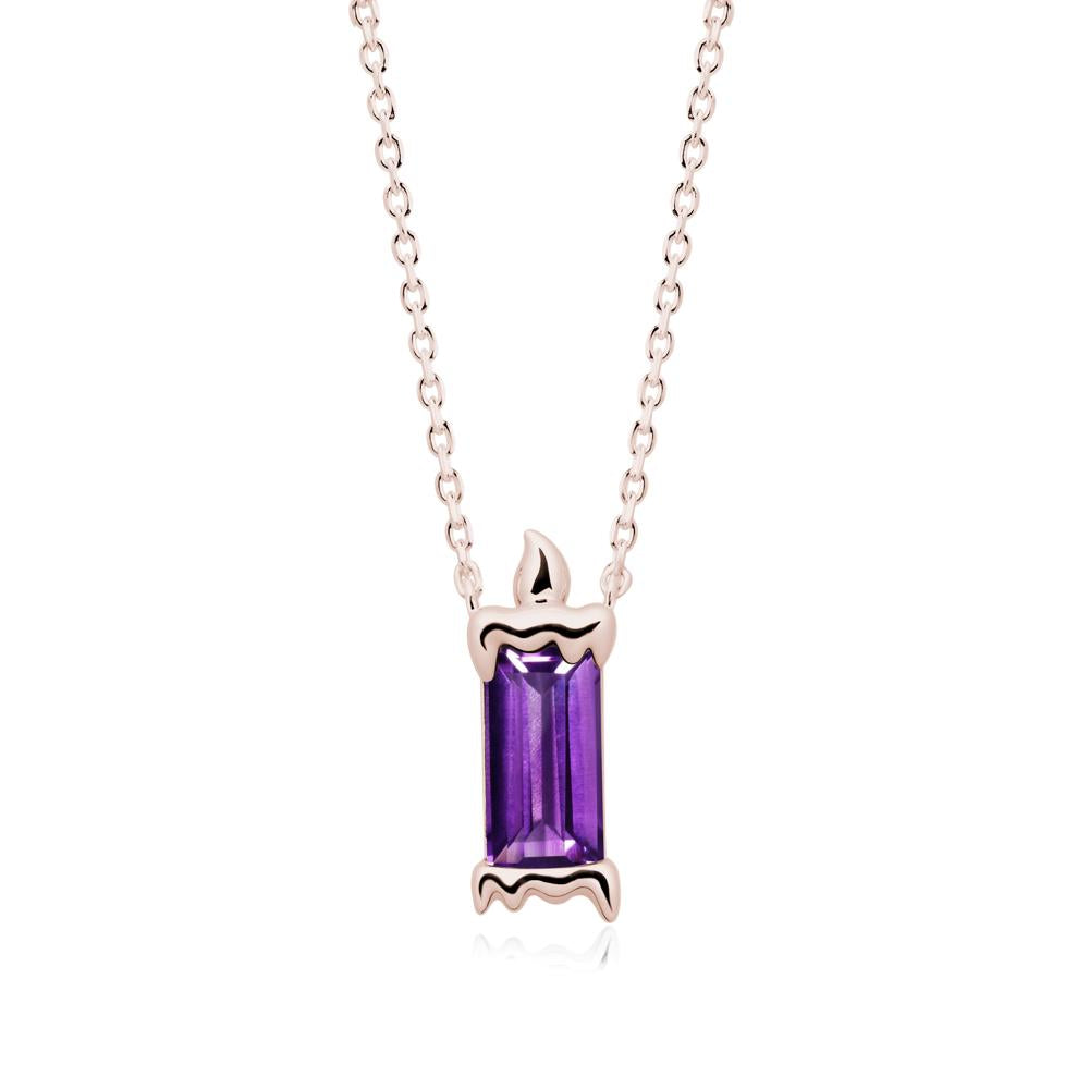 Whimsical Baguette Amethyst Candle Inspired Necklace - LUO Jewelry #metal_14k rose gold