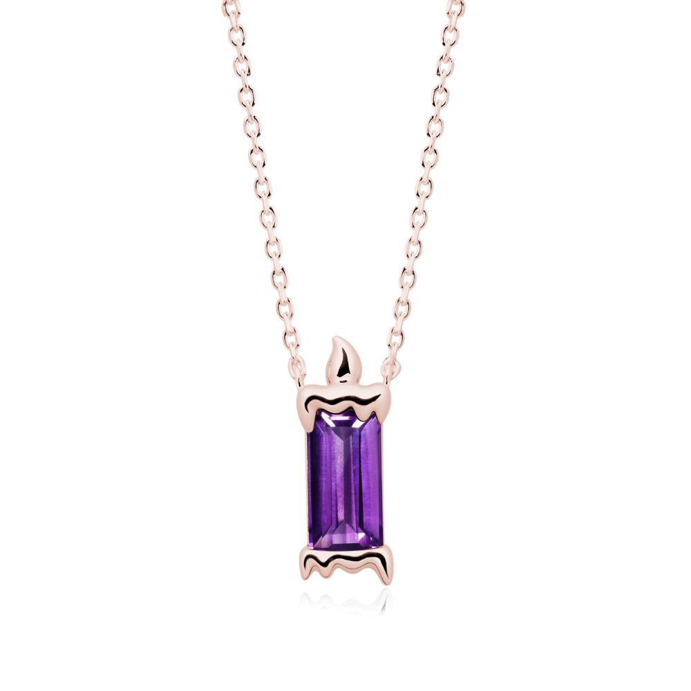 Whimsical Baguette Amethyst Candle Inspired Necklace - LUO Jewelry #metal_18k rose gold