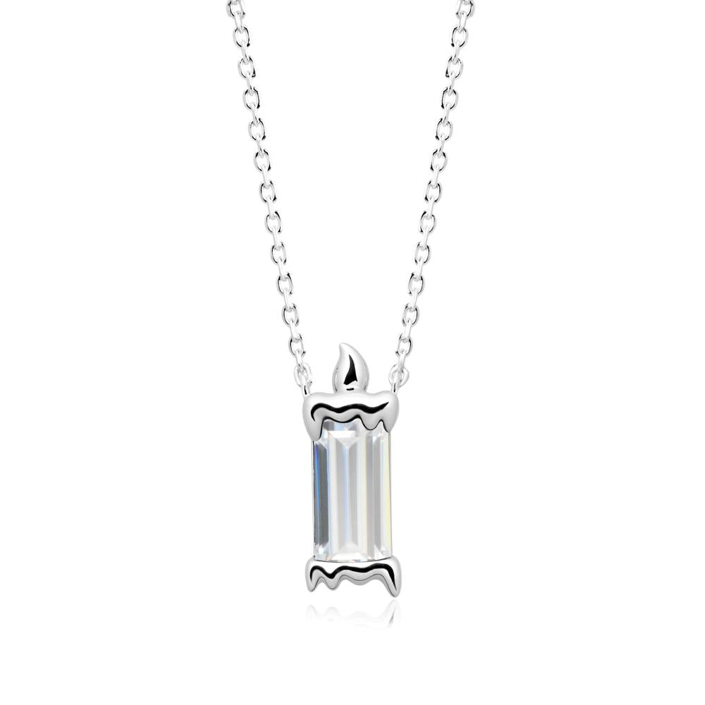 Whimsical Baguette Cubic Zirconia Candle Inspired Necklace - LUO Jewelry #metal_14k white gold