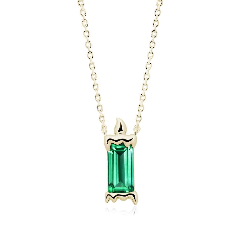 Bezel Setting Baguette Emerald Necklace - LUO Jewelry #metal_14k yellow gold