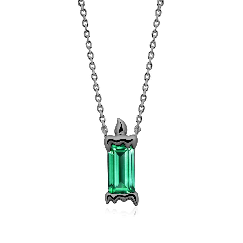 Bezel Setting Baguette Emerald Necklace - LUO Jewelry #metal_black finish sterling silver