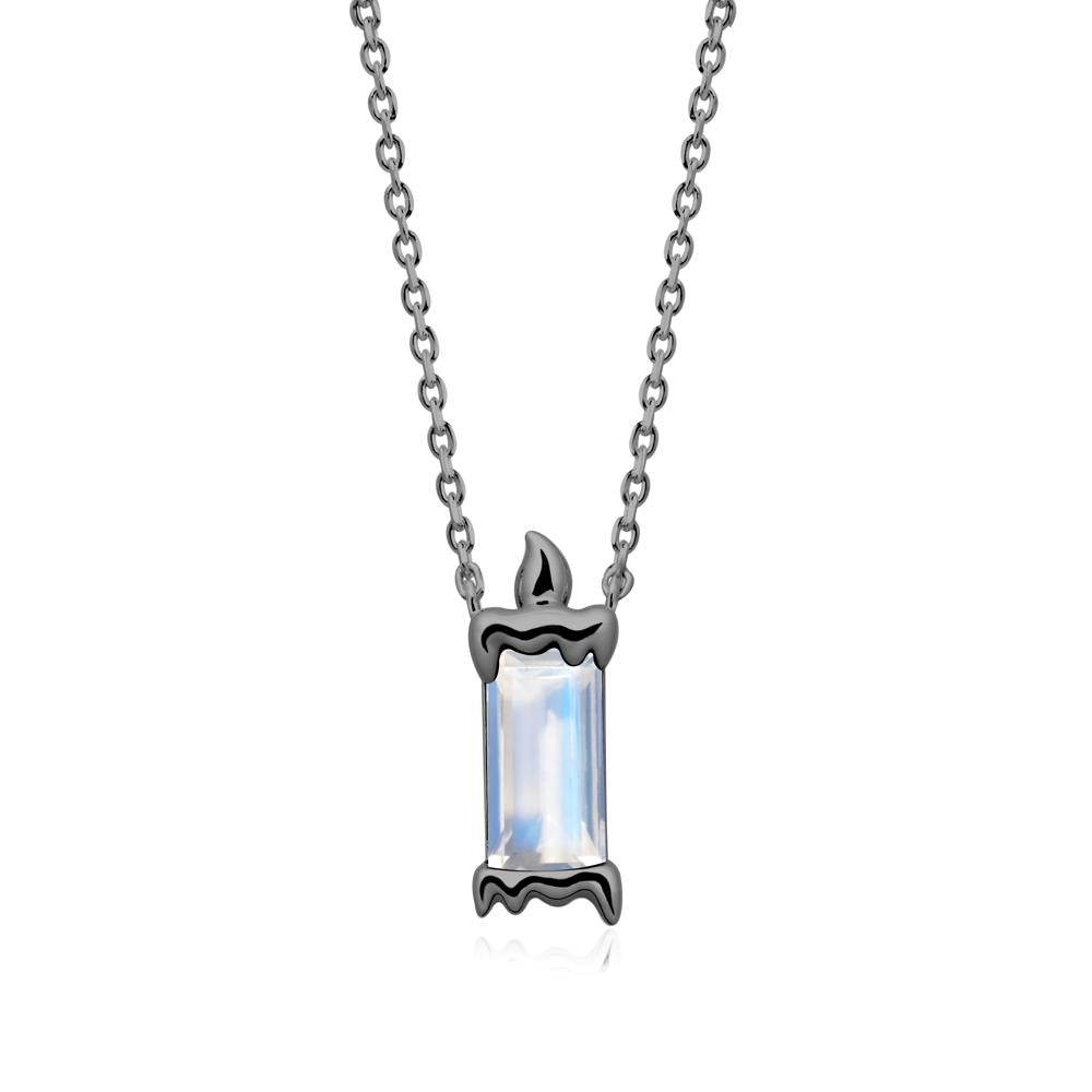 Bezel Setting Baguette Moonstone Necklace - LUO Jewelry #metal_black finish sterling silver