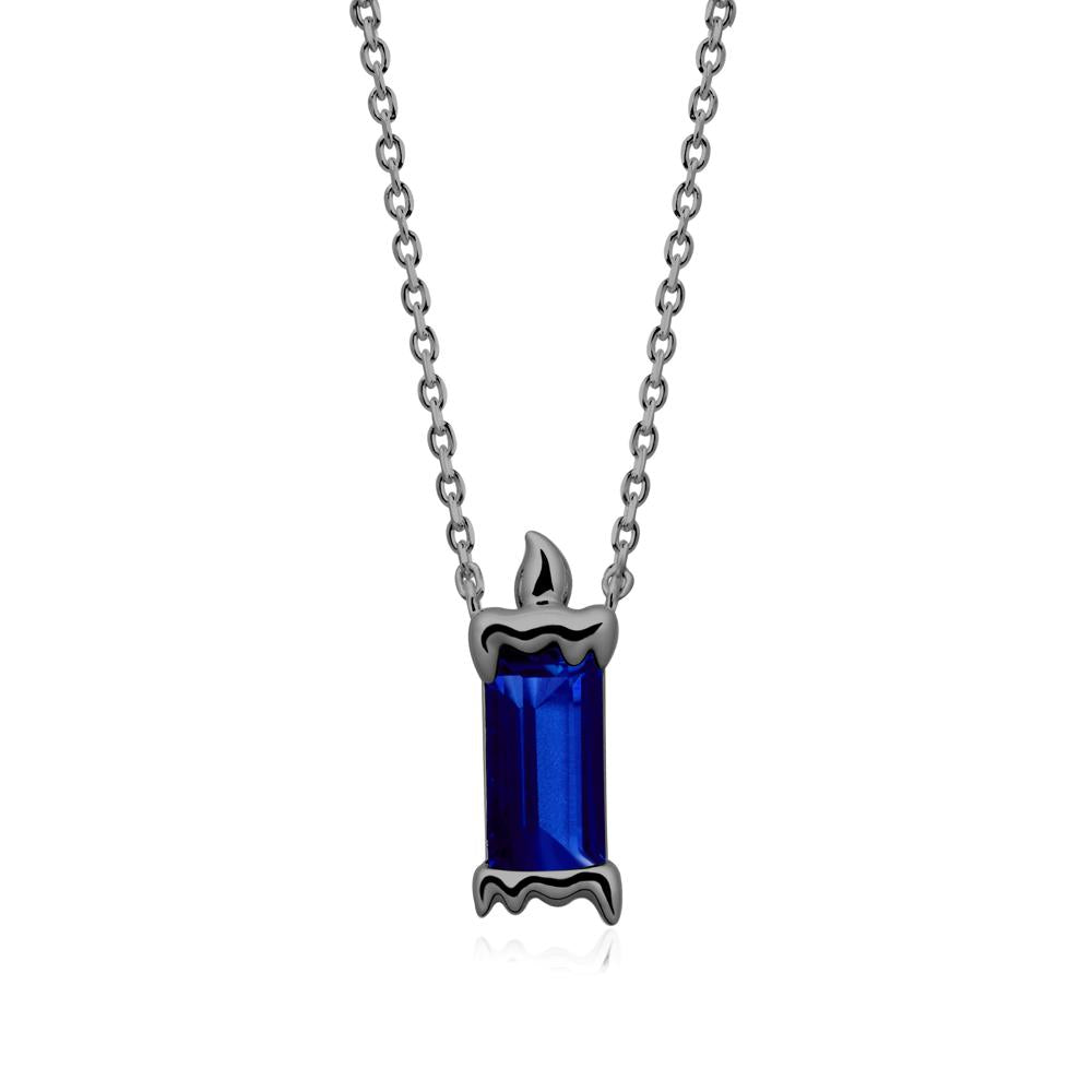 Bezel Setting Baguette Sapphire Necklace - LUO Jewelry #metal_black finish sterling silver