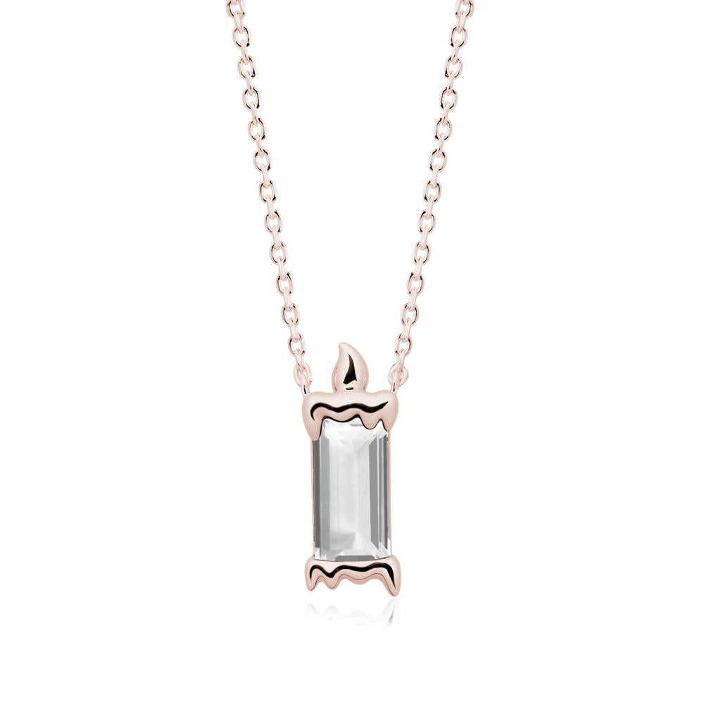 Whimsical Baguette White Topaz Candle Inspired Necklace - LUO Jewelry #metal_14k rose gold