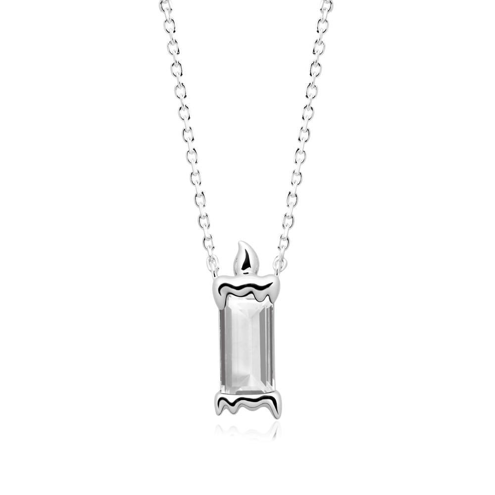 Whimsical Baguette White Topaz Candle Inspired Necklace - LUO Jewelry #metal_18k white gold