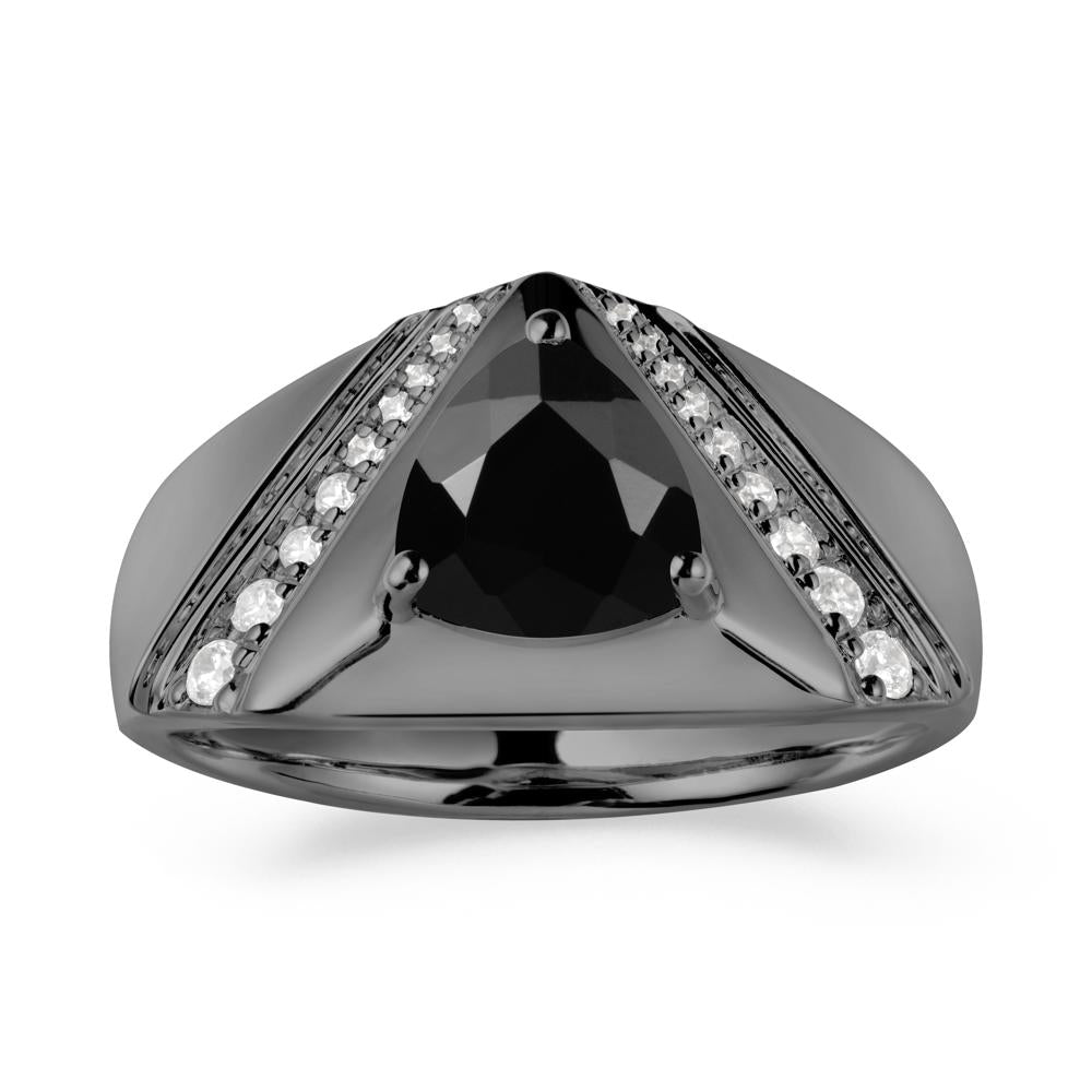 Men鈥橲 Wide Band Trillion Black Spinel Statement Ring - LUO Jewelry #metal_black finish sterling silver