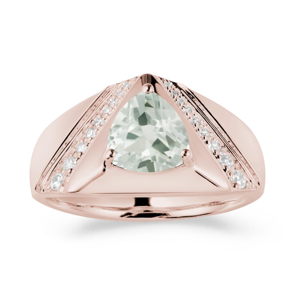Men's Wide Band Trillion Green Amethyst Statement Ring - LUO Jewelry #metal_14k rose gold