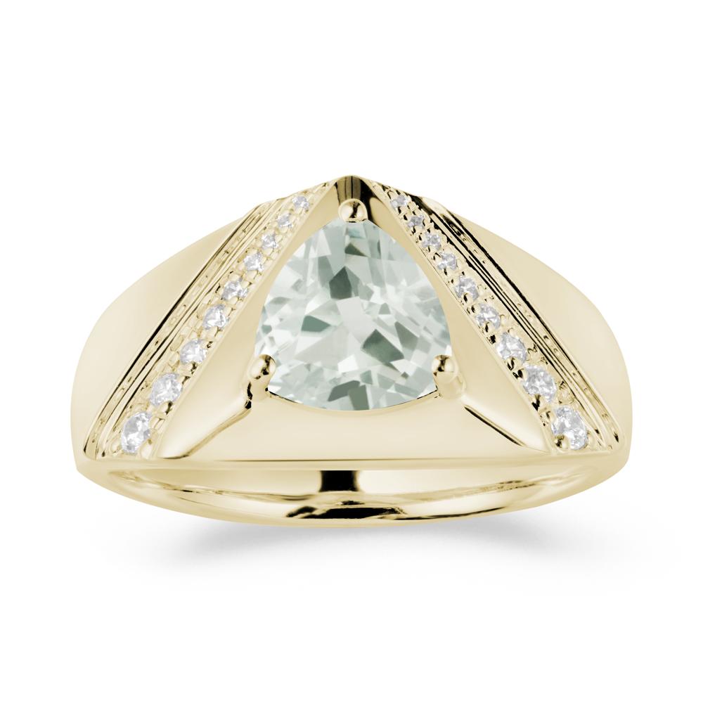 Men's Wide Band Trillion Green Amethyst Statement Ring - LUO Jewelry #metal_14k yellow gold