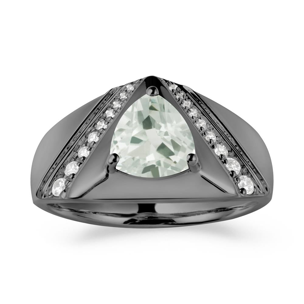 Men's Wide Band Trillion Green Amethyst Statement Ring - LUO Jewelry #metal_black finish sterling silver