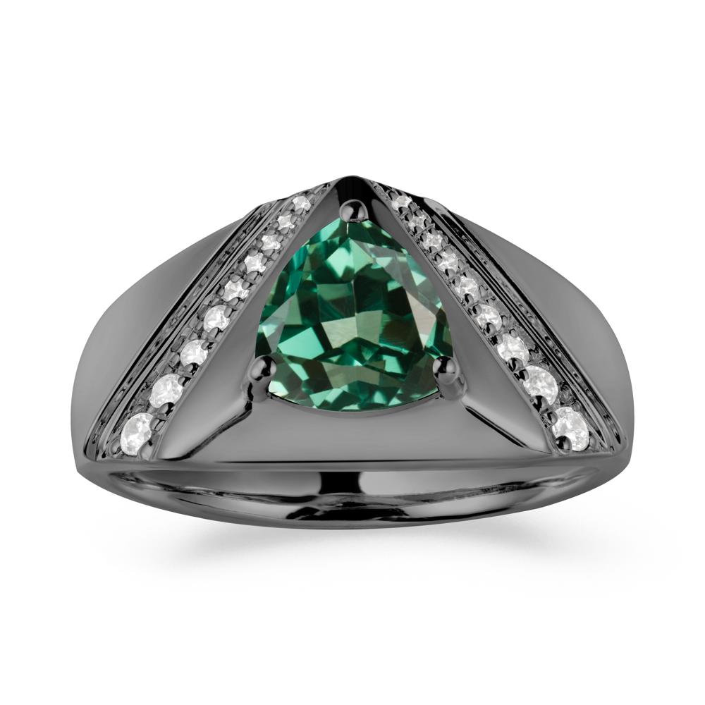 Trillion Cut Green Sapphire Men Ring - LUO Jewelry #metal_black finish sterling silver
