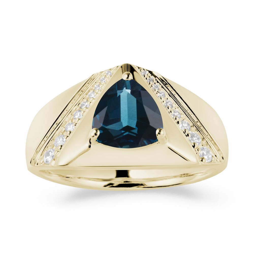 Men鈥橲 Wide Band Trillion London Blue Topaz Statement Ring - LUO Jewelry #metal_14k yellow gold