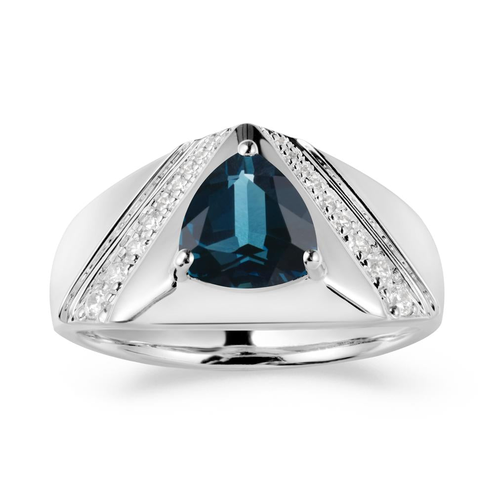 Men鈥橲 Wide Band Trillion London Blue Topaz Statement Ring - LUO Jewelry #metal_18k white gold