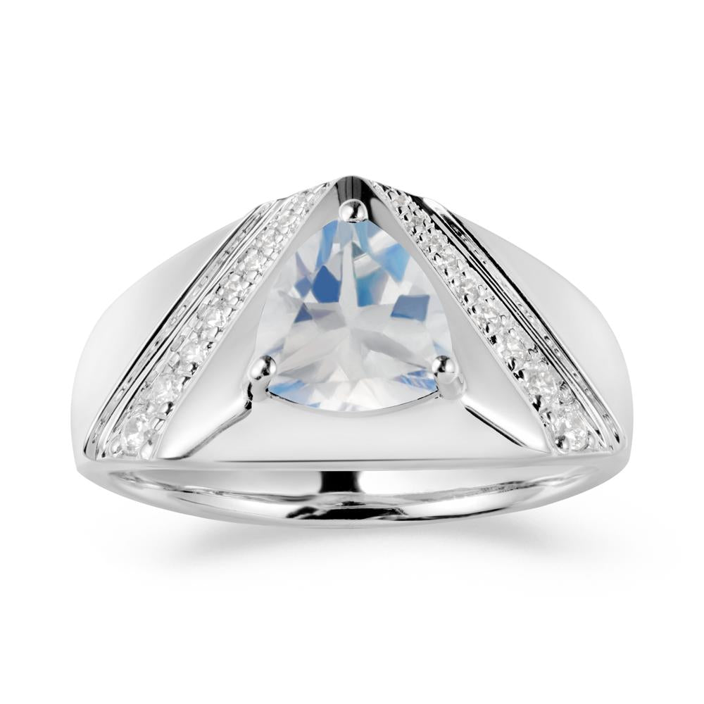 Trillion Cut Moonstone Men Ring - LUO Jewelry #metal_14k white gold