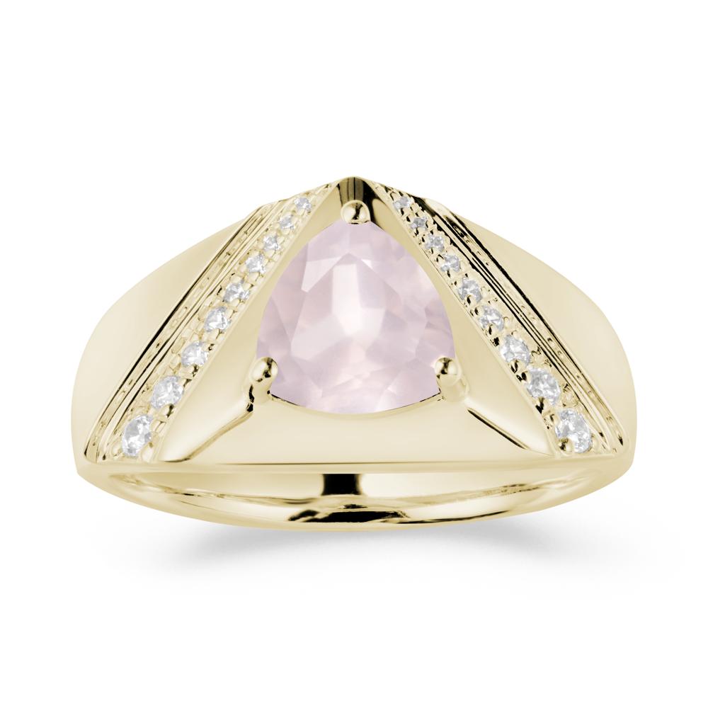 Trillion Cut Rose Quartz Men Ring - LUO Jewelry #metal_14k yellow gold