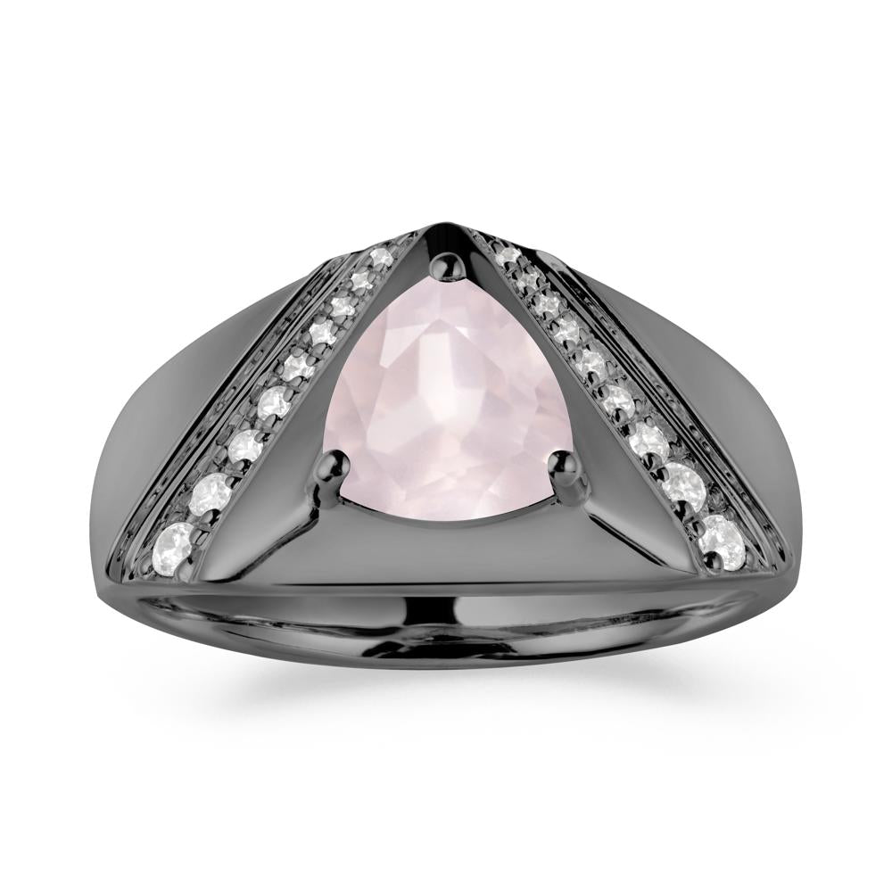 Trillion Cut Rose Quartz Men Ring - LUO Jewelry #metal_black finish sterling silver