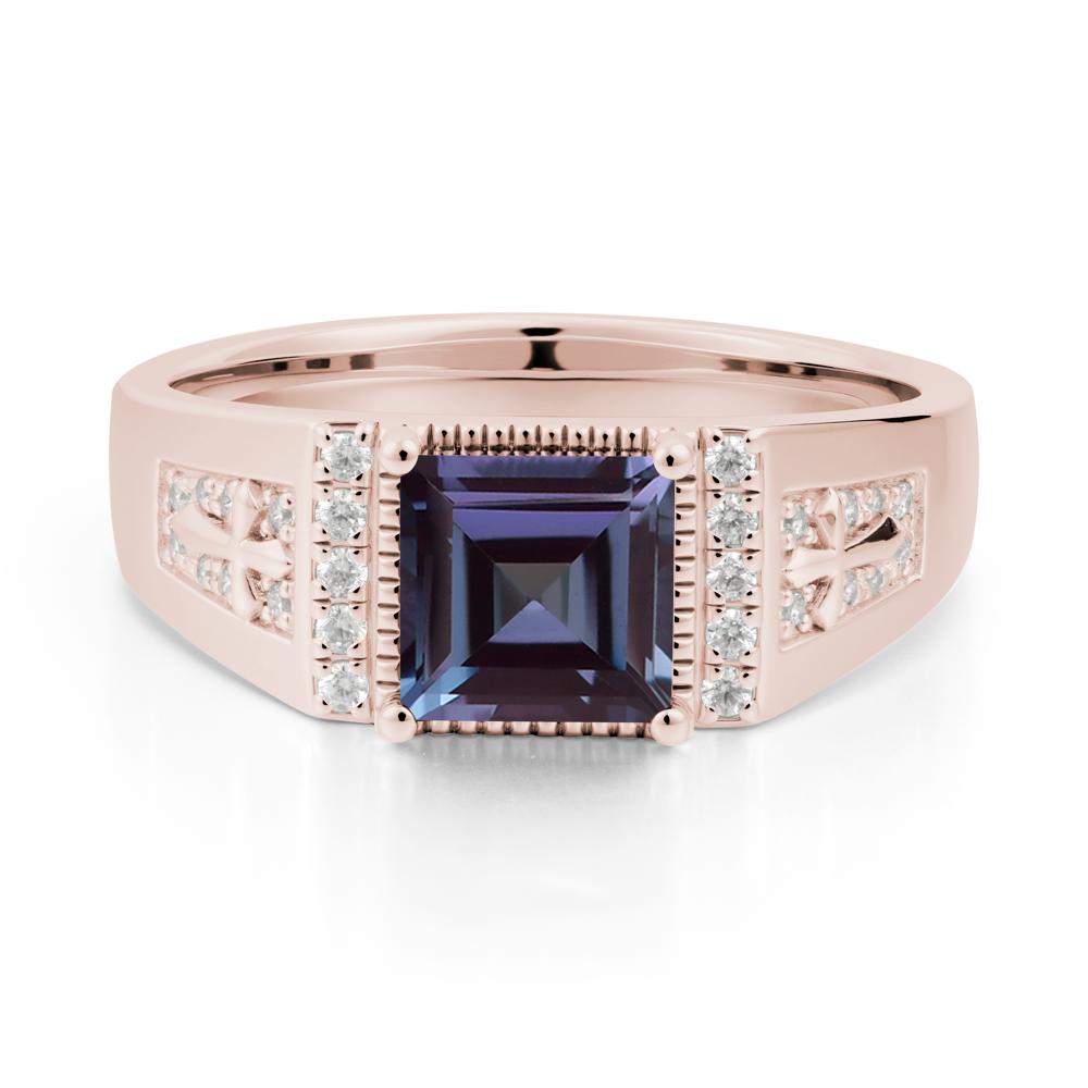 Men's Wide Band Square Alexandrite Ring - LUO Jewelry #metal_14k rose gold