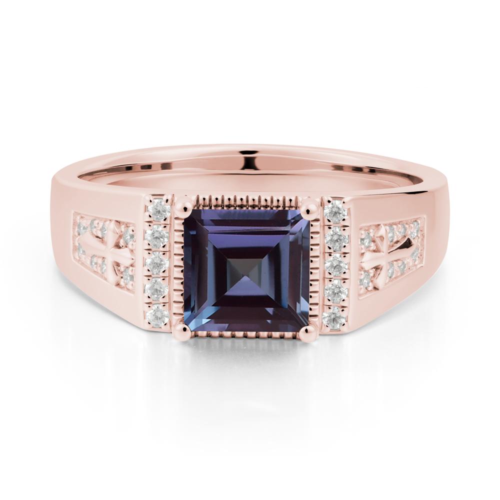 Men's Wide Band Square Alexandrite Ring - LUO Jewelry #metal_18k rose gold